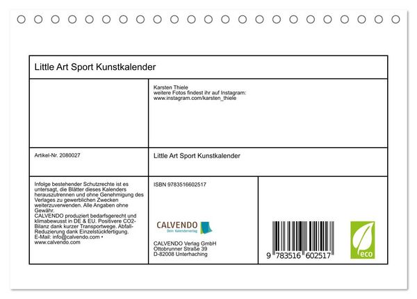 Produktbild: Little Art Sport Kunstkalender (Tischkalender 2026 DIN A5 quer), CALVENDO Monatskalender
