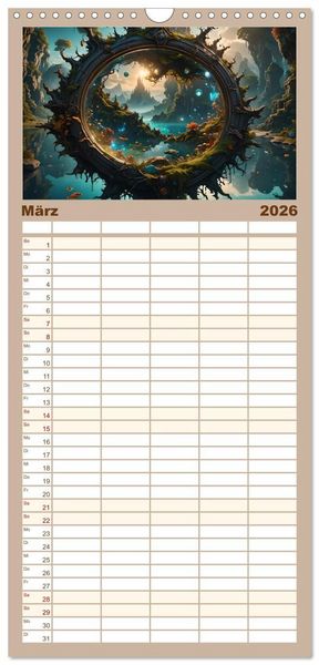 Produktbild: Familienplaner 2026 - Portale in fremde Welten - Mystische Pforten mit 5 Spalten (Wandkalender, 21 x 45 cm) CALVENDO