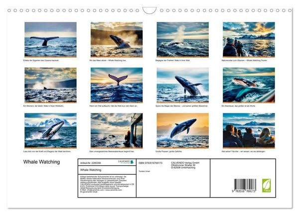 Produktbild: Whale Watching (Wandkalender 2027 DIN A3 quer), CALVENDO Monatskalender