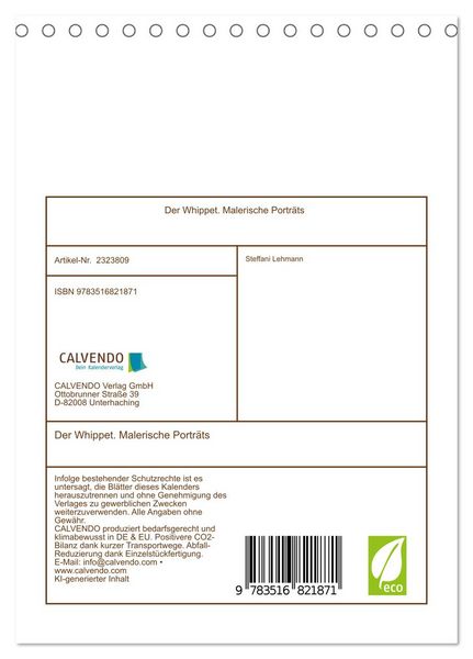 Produktbild: Der Whippet. Malerische Portr&auml;ts (Tischkalender 2027 DIN A5 hoch), CALVENDO Monatskalender