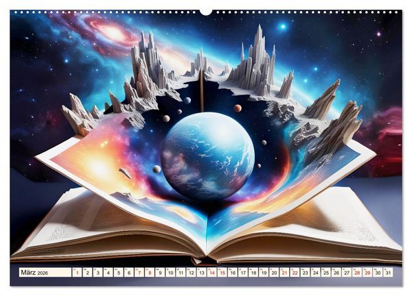 Produktbild: Fantasy-B&uuml;cher Sch&ouml;nheit des Universums (hochwertiger Premium Wandkalender 2026 DIN A2 quer), Kunstdruck in Hochglanz