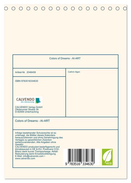 Produktbild: Colors of Dreams - AI-ART (Tischkalender 2026 DIN A5 hoch), CALVENDO Monatskalender