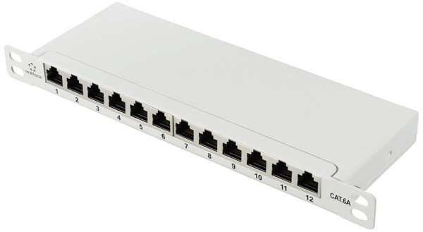 Renkforce RF-4996628 12 Port Patch-Panel 254mm (10') CAT 6a 0.5 HE Grau Bestückt