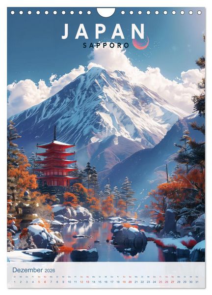 Produktbild: Japan - Old School Poster Style (Wandkalender 2026 DIN A4 hoch), CALVENDO Monatskalender