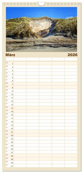 Produktbild: Familienplaner 2026 - Nordsee-D&uuml;nen mit 5 Spalten (Wandkalender, 21 x 45 cm) CALVENDO