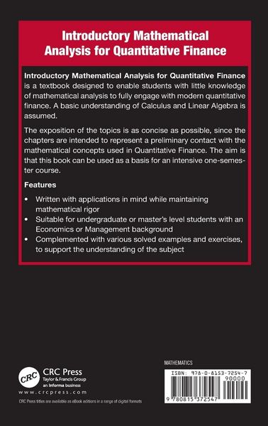 Produktbild: Introductory Mathematical Analysis for Quantitative Finance