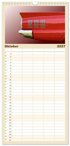 Produktbild: Familienplaner 2027 - American Dream: Heckflossen-Ikonen mit 5 Spalten (Wandkalender, 21 x 45 cm) CALVENDO