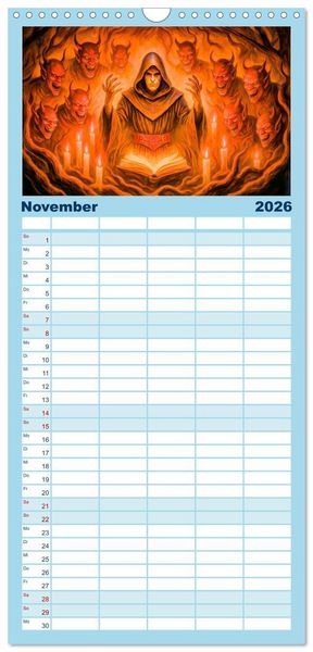 Produktbild: Familienplaner 2026 - Magische Meister - Kalender &uuml;ber Zauberer und ihre Kr&auml;fte mit 5 Spalten (Wandkalender, 21 x 45 cm) CALVENDO