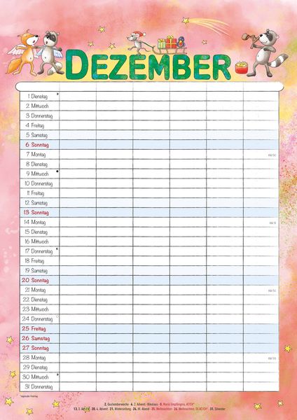 Produktbild: Familienplaner Cartoon 2026 - Familienkalender A3 (29,7x42 cm) - mit 6 Spalten, Ferienterminen (DE/AT/CH) und viel Platz für Notizen - Wandkalender