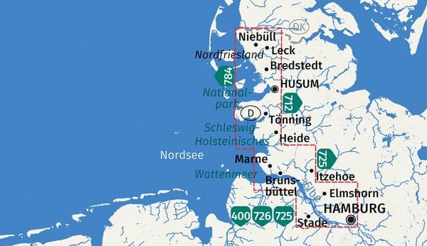 Produktbild: KOMPASS Wanderkarten-Set 723 Nordseek&uuml;ste von Hamburg bis D&auml;nemark (2 Karten) 1:50.000