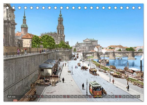 Produktbild: Historisches Dresden um 1900 neu restauriert und detailkoloriert (Tischkalender 2026 DIN A5 quer), CALVENDO Monatskalender
