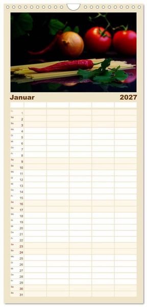 Produktbild: Familienplaner 2027 - Pasta Kreationen mit 5 Spalten (Wandkalender, 21 x 45 cm) CALVENDO