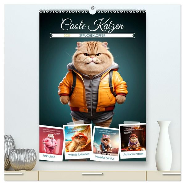 Produktbild: COOLE KATZEN Spr&uuml;cheklopfer (hochwertiger Premium Wandkalender 2026 DIN A2 hoch), Kunstdruck in Hochglanz