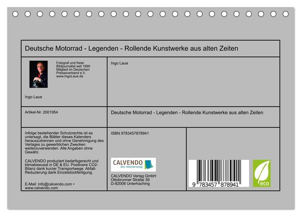 Produktbild: Deutsche Motorrad - Legenden - Rollende Kunstwerke aus alten Zeiten (Tischkalender 2026 DIN A5 quer), CALVENDO Monatskalender