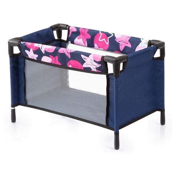 Produktbild: Bayer Design 61769AB - Puppen Set 9 in 1 mit Reisebett, Tasche, Spielbogen, Hochstuhl, Plastik Geschirr, Puppenzubeh&ouml;r, blau, pink, Sterne