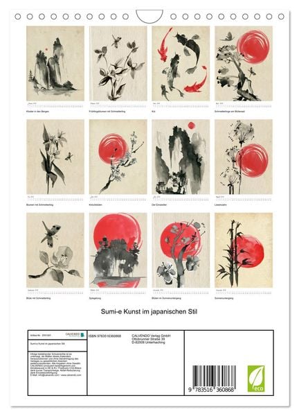 Produktbild: Sumi-e Kunst im japanischen Stil (Wandkalender 2026 DIN A4 hoch), CALVENDO Monatskalender
