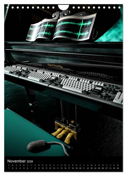 Produktbild: VIRTUAL MUSIC - Musikinstrumente in Hyperrealistischen Illustrationen (Wandkalender 2026 DIN A4 hoch), CALVENDO Monatskalender