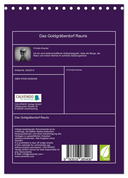 Produktbild: Das Goldgr&auml;berdorf Rauris (Tischkalender 2026 DIN A5 hoch), CALVENDO Monatskalender