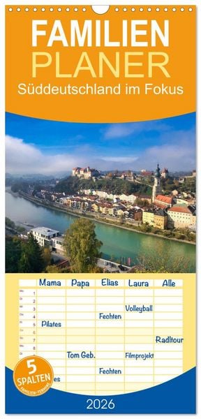 Produktbild: Familienplaner 2026 - S&uuml;ddeutschland im Fokus mit 5 Spalten (Wandkalender, 21 x 45 cm) CALVENDO