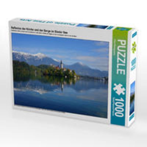 CALVENDO Puzzle Reflexion der Kirche und der Berge im Bleder See | 1000 Teile Lege-Größe 64x48cm Foto-Puzzle für glückliche Stunden