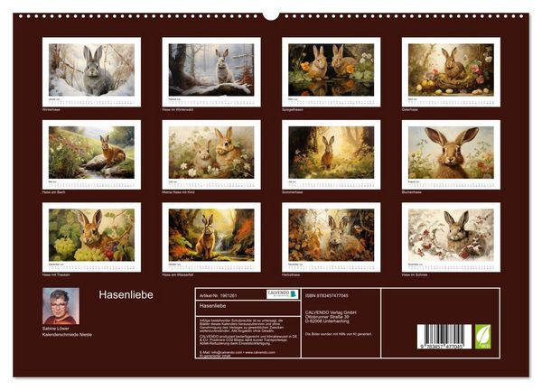 Produktbild: Hasenliebe (hochwertiger Premium Wandkalender 2026 DIN A2 quer), Kunstdruck in Hochglanz