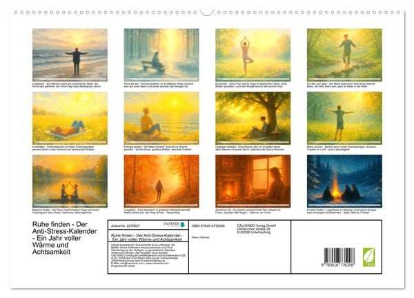 Produktbild: Ruhe finden - Der Anti-Stress-Kalender - Ein Jahr voller W&auml;rme und Achtsamkeit (hochwertiger Premium Wandkalender 2026 DIN A2 quer), Kunstdruck in Hochglanz