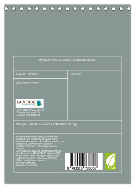 Produktbild: Affengeil. Humor aus dem Gro&szlig;stadtdschungel (Tischkalender 2026 DIN A5 hoch), CALVENDO Monatskalender