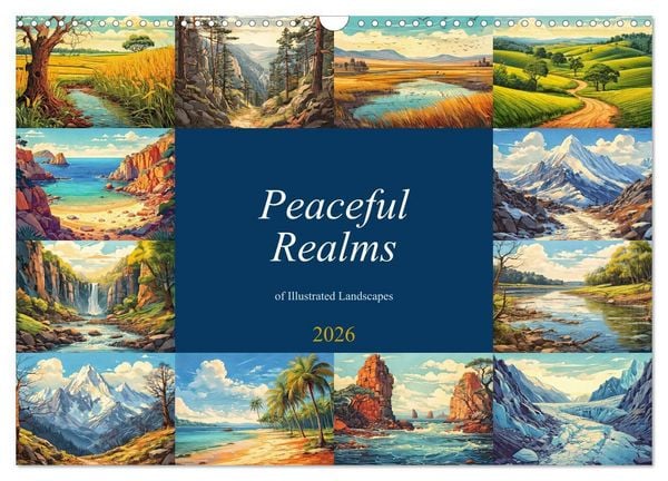 Produktbild: Peaceful Realms of Illustrated Landscapes (Wall Calendar 2026 DIN A3 landscape), CALVENDO 12 Month Wall Calendar