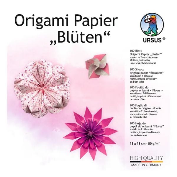 Produktbild: URSUS Falten Origami Papier Bl&uuml;ten, rosa/orange, 100 Blatt