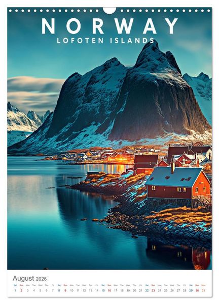 Produktbild: Lofoten Islands - Old School Poster Style (Wall Calendar 2026 DIN A3 portrait), CALVENDO 12 Month Wall Calendar