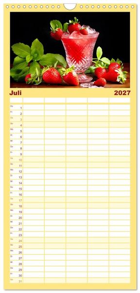 Produktbild: Familienplaner 2027 - Erdbeerzauber - Erdbeer-Schlemmereien mit Eis und Kuchen en masse! mit 5 Spalten (Wandkalender, 21 x 45 cm) CALVENDO
