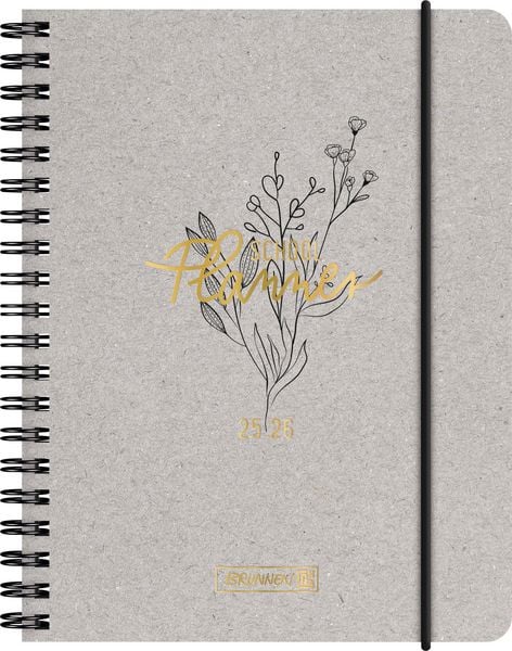 Produktbild: BRUNNEN Schülerkalender (2025/2026) "Botanical", 2 Seiten = 1 Woche, A6, 208 Seiten, Naturkarton-Umschlag, grau