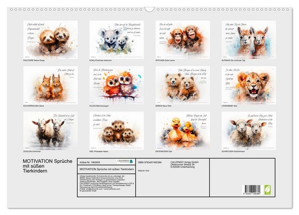 Produktbild: MOTIVATION Spr&uuml;che mit s&uuml;&szlig;en Tierkindern (Wandkalender 2026 DIN A2 quer), CALVENDO Monatskalender