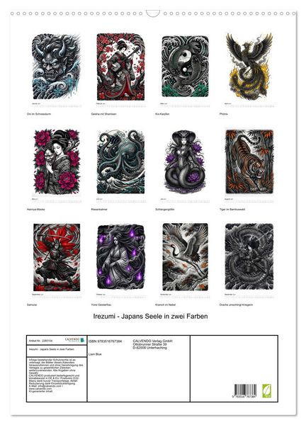 Produktbild: Irezumi - Japans Seele in zwei Farben (Wandkalender 2027 DIN A2 hoch), CALVENDO Monatskalender