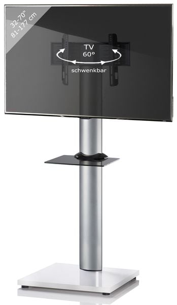 VCM TV Standfuß mit Zwischenboden | Alu Fernseh Ständer | Maße ca. H. 174 x B. 68 x T. 54 cm – Onu