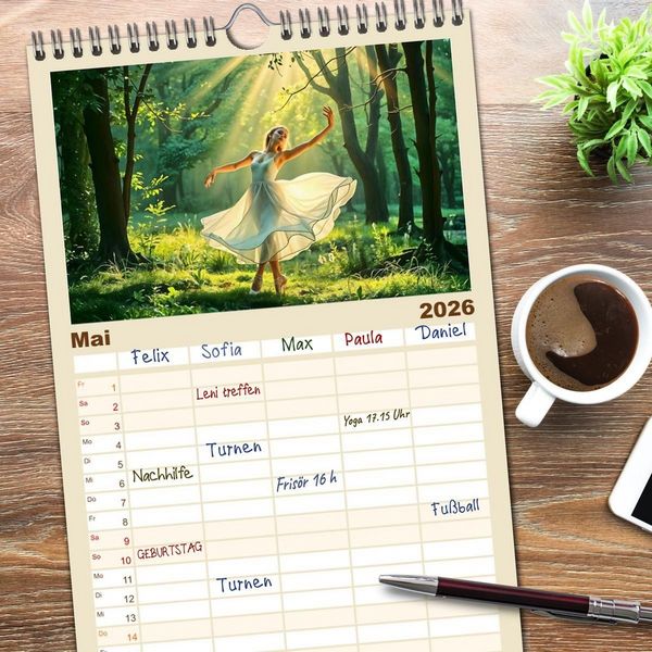 Produktbild: Familienplaner 2026 - Fl&uuml;gel aus Licht - Ballett in der Poesie der Natur mit 5 Spalten (Wandkalender, 21 x 45 cm) CALVENDO