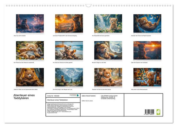 Produktbild: Abenteuer eines Taddyb&auml;ren (Wandkalender 2026 DIN A2 quer), CALVENDO Monatskalender