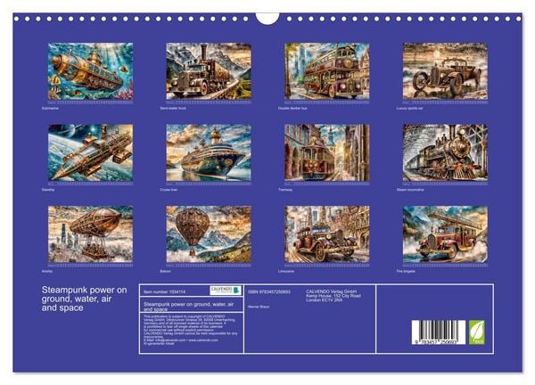 Produktbild: Steampunk power on ground, water, air and space (Wall Calendar 2026 DIN A3 landscape), CALVENDO 12 Month Wall Calendar