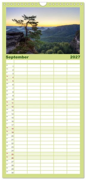 Produktbild: Familienplaner 2027 - Wundersch&ouml;nes Elbsandsteingebirge mit 5 Spalten (Wandkalender, 21 x 45 cm) CALVENDO
