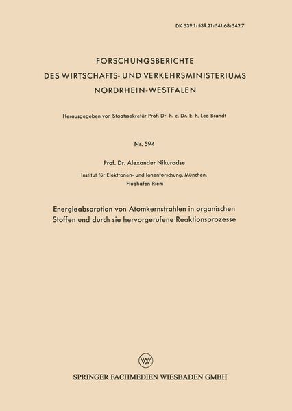 Produktbild: Energieabsorption von Atomkernstrahlen in organischen Stoffen und durch sie hervorgerufene Reaktionsprozesse