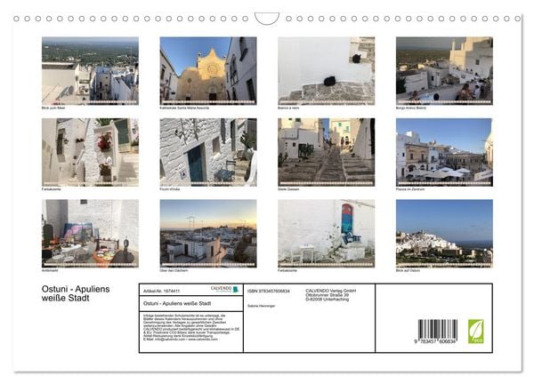 Produktbild: Ostuni - Apuliens wei&szlig;e Stadt (Wandkalender 2026 DIN A3 quer), CALVENDO Monatskalender