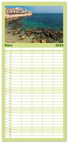Produktbild: Familienplaner 2026 - Sizilien &ndash; Die Insel, auf der es keinen Winter gibt mit 5 Spalten (Wandkalender, 21 x 45 cm) CALVENDO