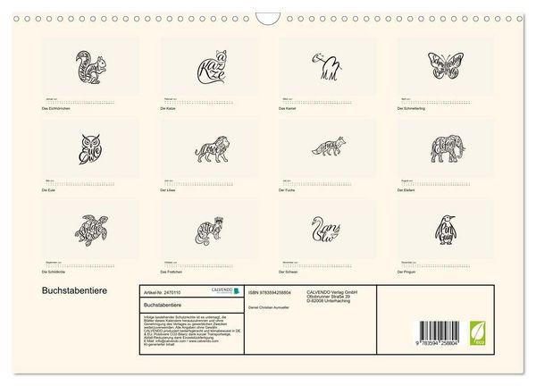 Produktbild: Buchstabentiere (Wandkalender 2027 DIN A3 quer), CALVENDO Monatskalender
