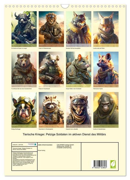 Produktbild: Tierische Krieger. Pelzige Soldaten im aktiven Dienst des Milit&auml;rs (Wandkalender 2026 DIN A3 hoch), CALVENDO Monatskalender