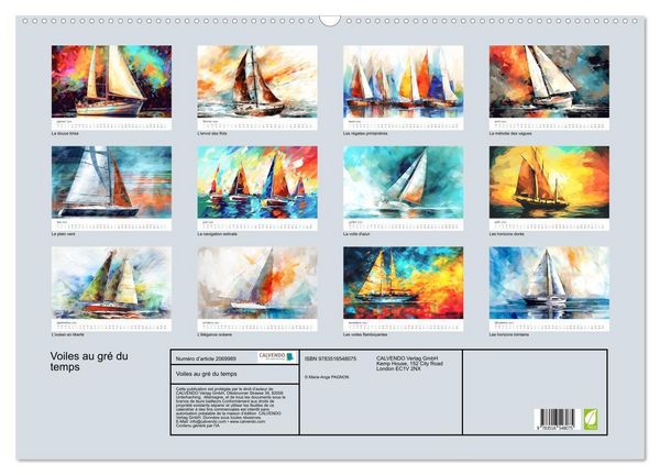 Produktbild: Voiles au gr&eacute; du temps (Calendrier mural 2026 DIN A2 vertical), CALVENDO calendrier mensuel