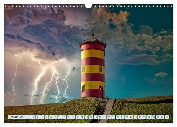Produktbild: Leuchtturm Gewitter (Wandkalender 2026 DIN A3 quer), CALVENDO Monatskalender