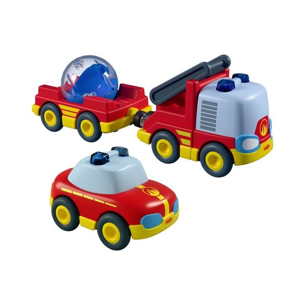 Produktbild: HABA 2013816001 - CARS Feuerwehr-Spielset mit 2 Autos, H&auml;nger und Wasser-Kugel
