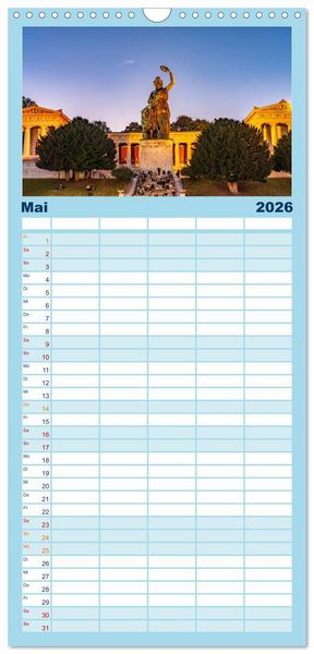 Produktbild: Familienplaner 2026 - Abend in M&uuml;nchen mit 5 Spalten (Wandkalender, 21 x 45 cm) CALVENDO