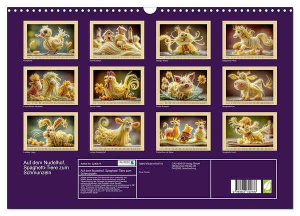 Produktbild: Auf dem Nudelhof. Spaghetti-Tiere zum Schmunzeln (Wandkalender 2026 DIN A3 quer), CALVENDO Monatskalender