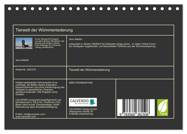 Produktbild: Tierwelt der W&uuml;mmeniederung (Tischkalender 2027 DIN A5 quer), CALVENDO Monatskalender